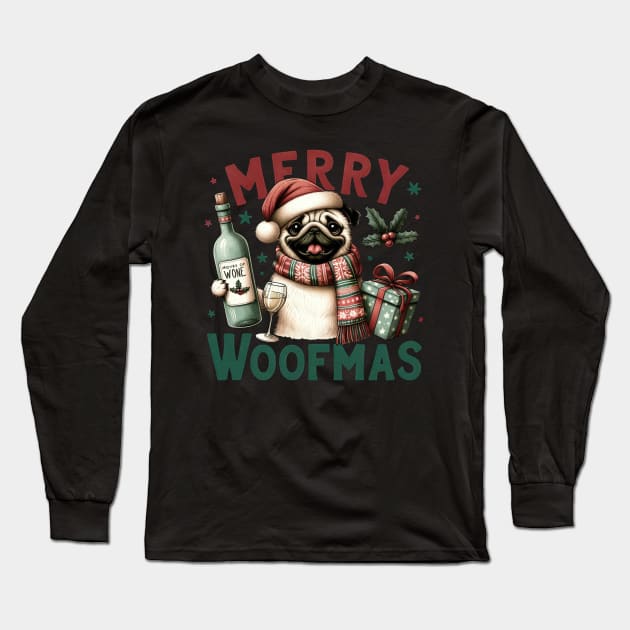 Merry Woofmas Pug Design for Xmas Long Sleeve T-Shirt by Tintedturtles